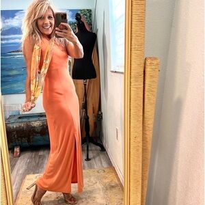 VTG Lew Magram, Stunning BodyCon Dress, High Split, Excellent Condition, Sherbet